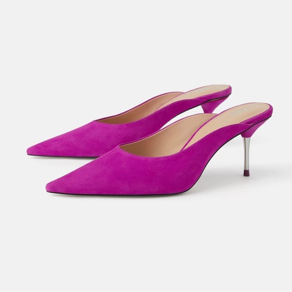 Zara Shoes - Zara Slip On Leather Kitten Heel Mule Fuchsia size 6.5